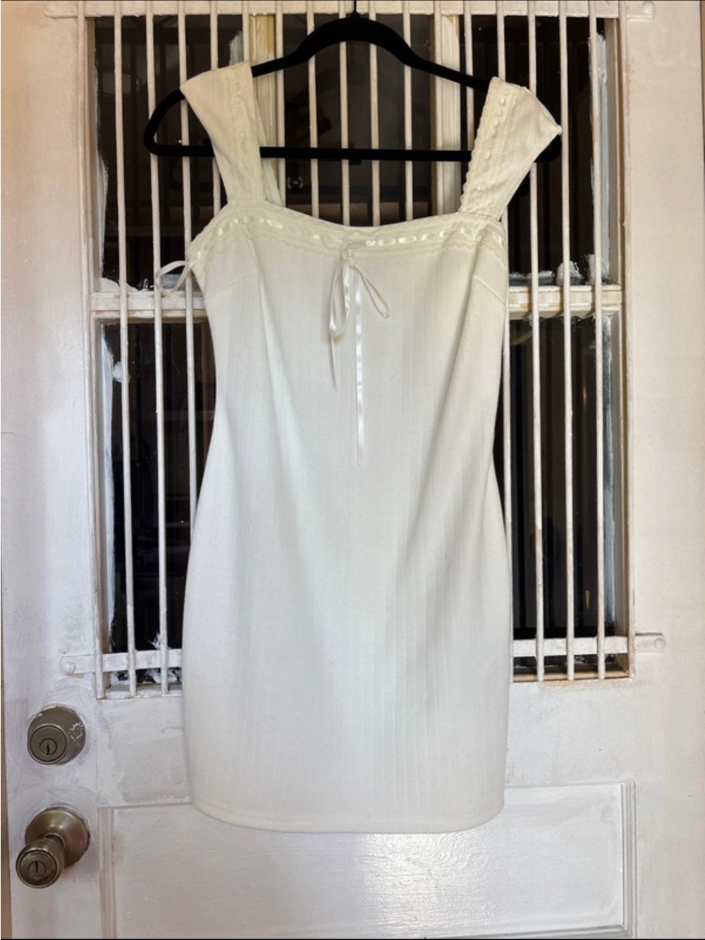 Vintage White Slip Dress with Ribbon Tie